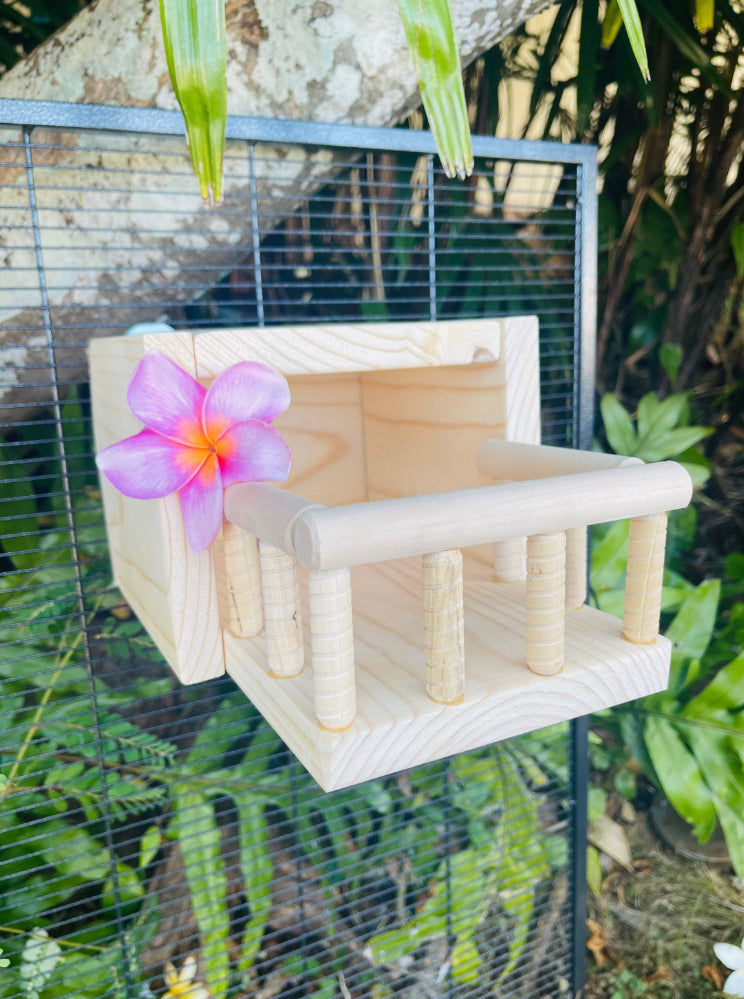 Kiln Dried Pine Chinchilla Bungalow: Small Pet Hideaway with Railing