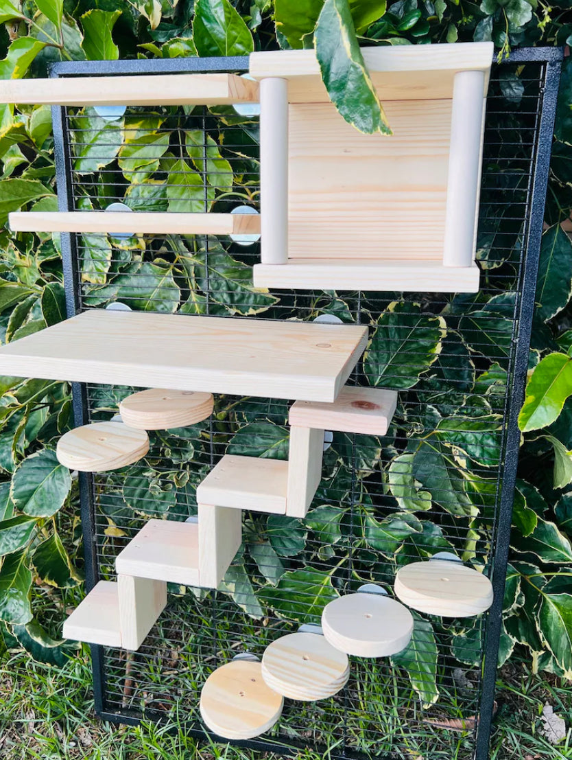 Crazy Critter 11 pc Kiln Dried Pine Chinchilla//Rat//Degu//Squirrel Cage Set up with Ledges Steps and Tunnel//Hideout