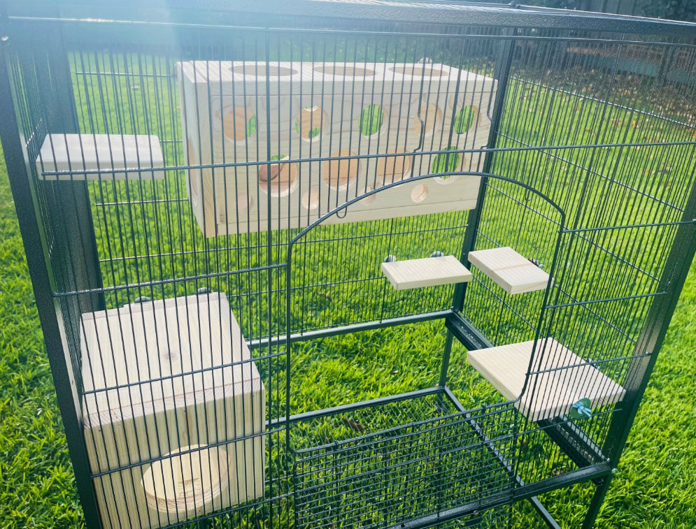 Lucky Number 7 Set with Leap Through and Peekaboo Hiedouts and Kiln Dried Pine Ledges for Chinchillas Rats Birds Degu Sugar Gliders etc