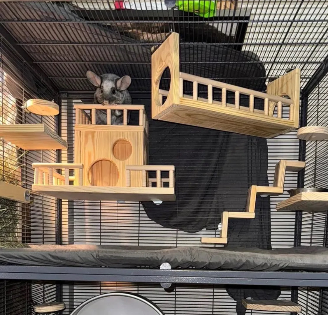 CrazyCritter 13-Piece Chinchilla Cage Set: Bridge, Ledges, Hideout & Stairs